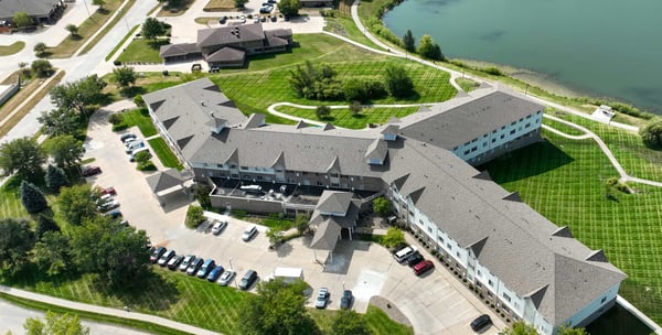 Aerial view of the facility and surrounding landscape.