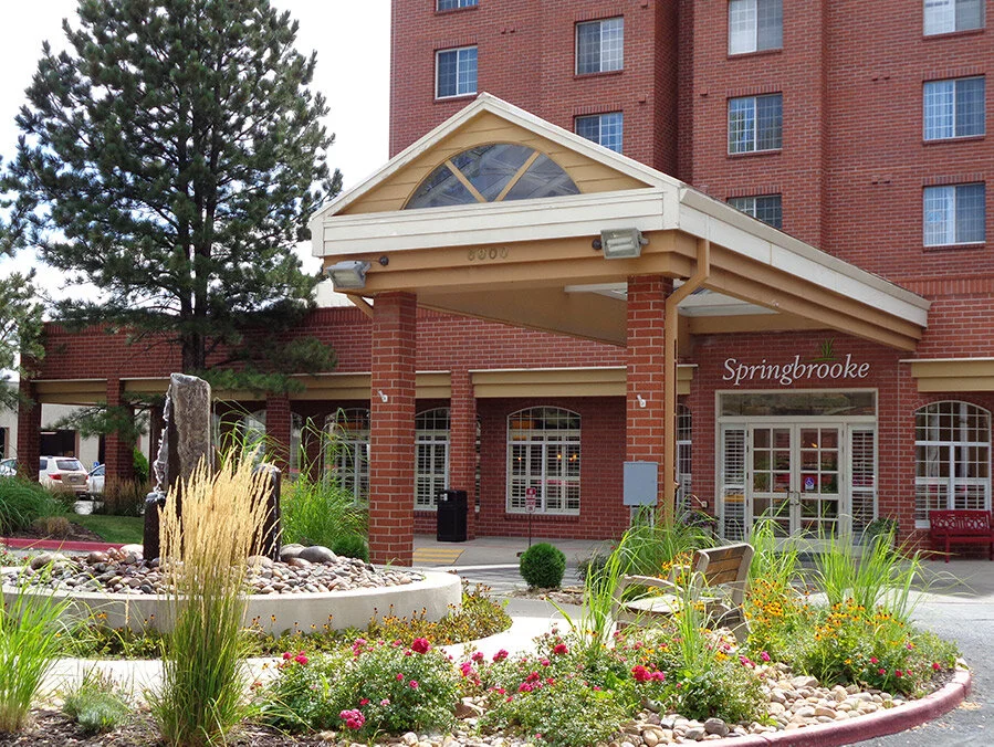 Exterior view of Springbrooke Retirement & Assisted Living entrance.