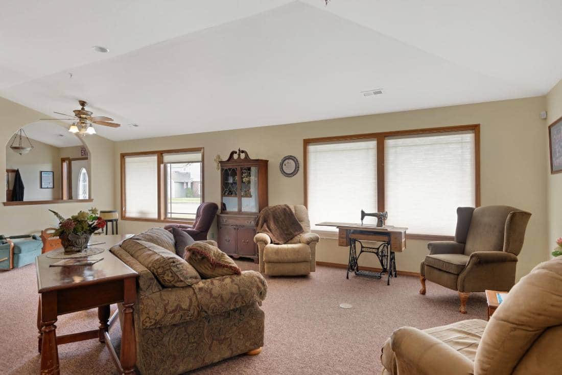 Comfortable common area with seating and natural light.