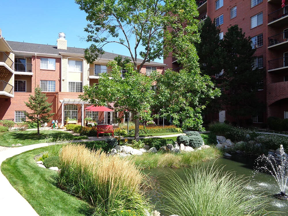 Beautiful landscaped outdoor space with seating area