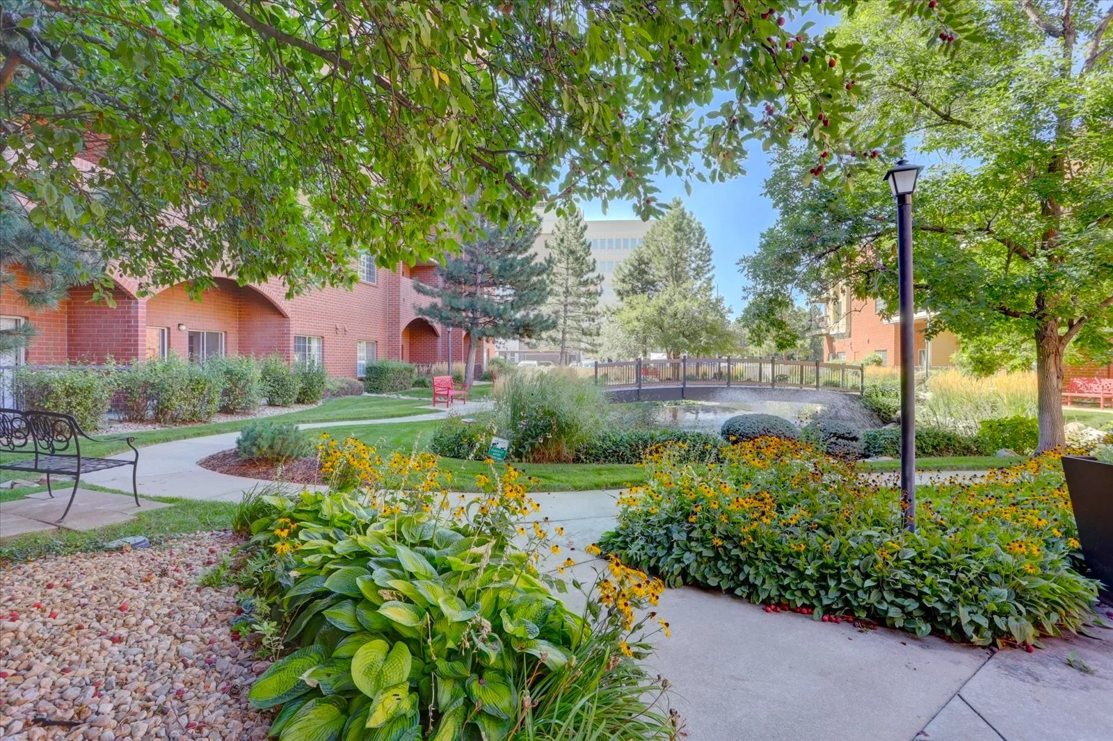 Well-maintained garden area with colorful flowers