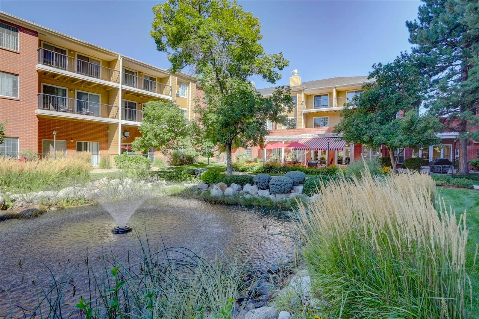 Beautiful outdoor courtyard with water feature.