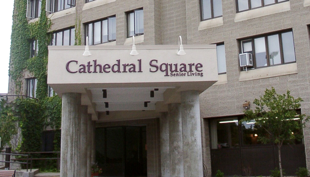 Exterior view of Cathedral Square Senior Living entrance