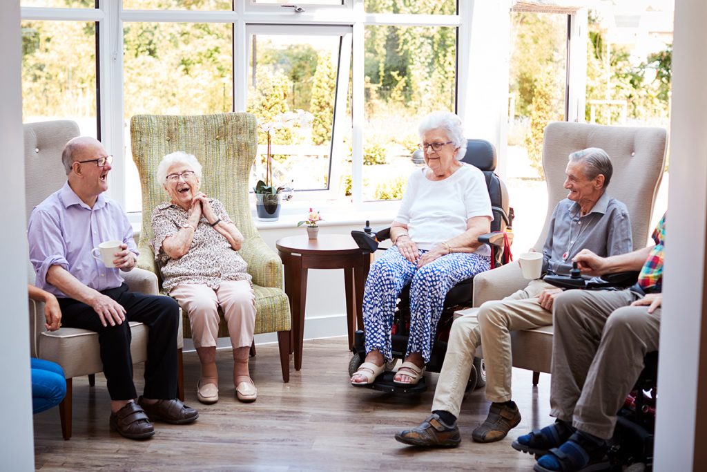 Residents enjoying time together in a lounge area