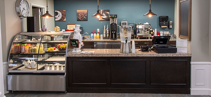 Interior café area with refreshments and drinks
