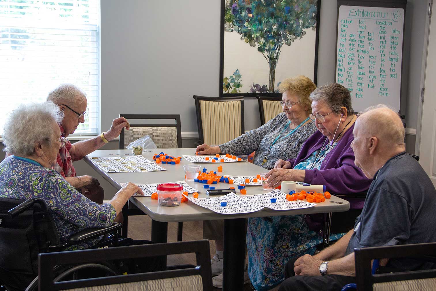 Residents engaged in a bingo game activity