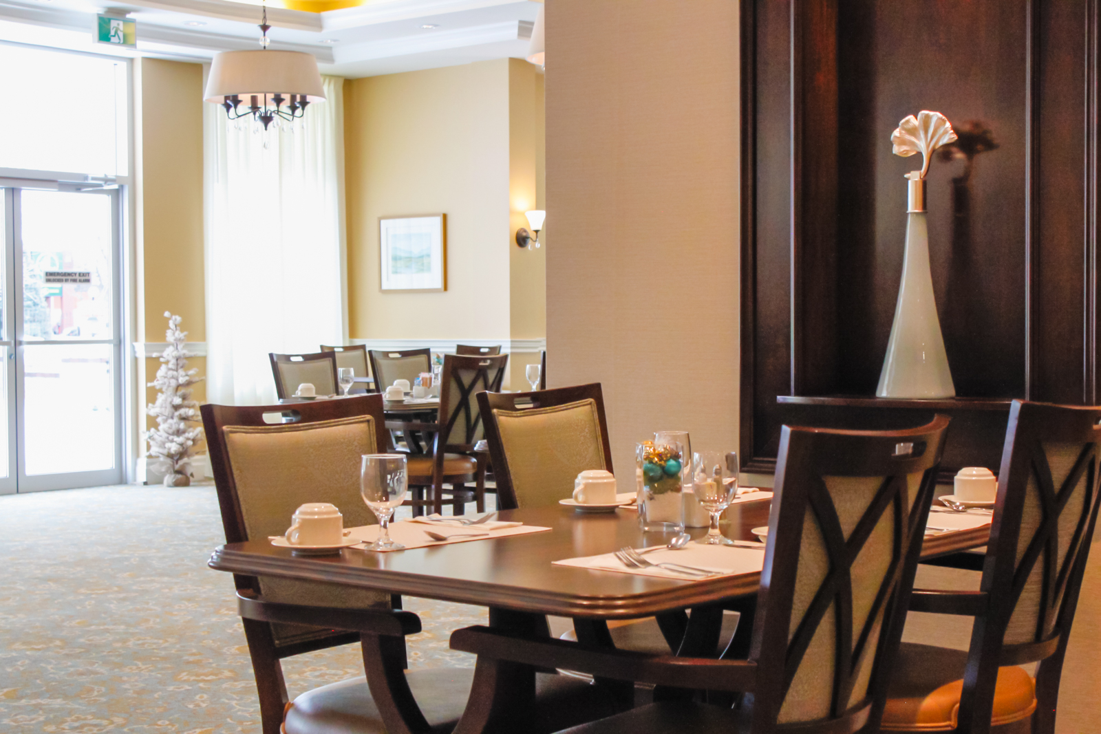 Dining area with elegant table settings