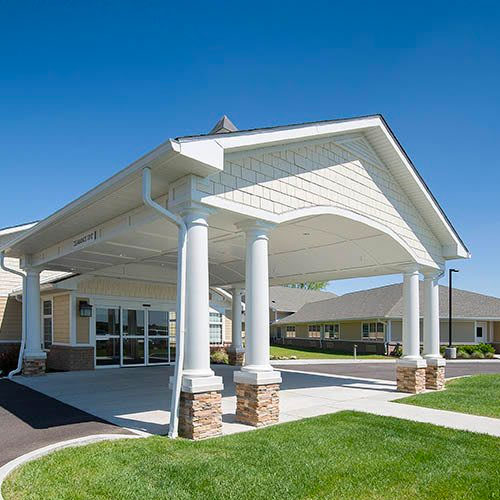 Exterior view of Hamilton Pointe Health and Rehabilitation Center entrance