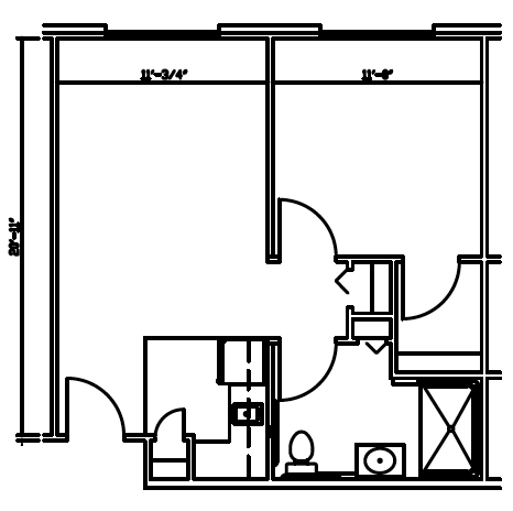 Architectural floor plan of a resident unit
