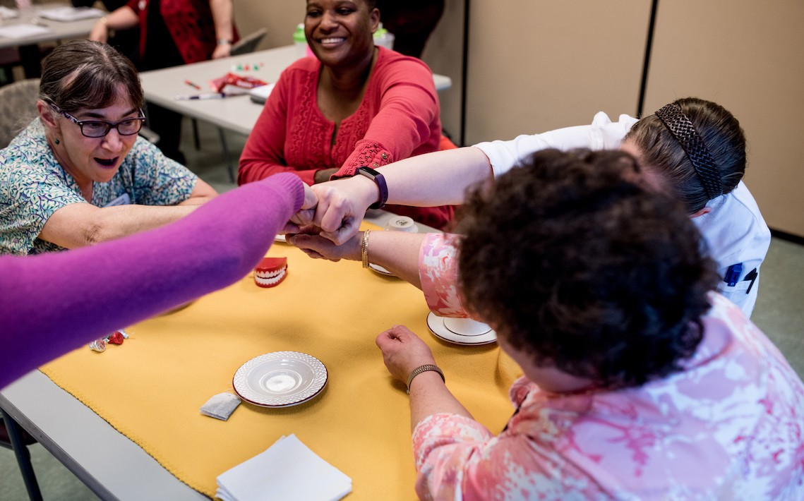 Residents engaged in a fun group activity