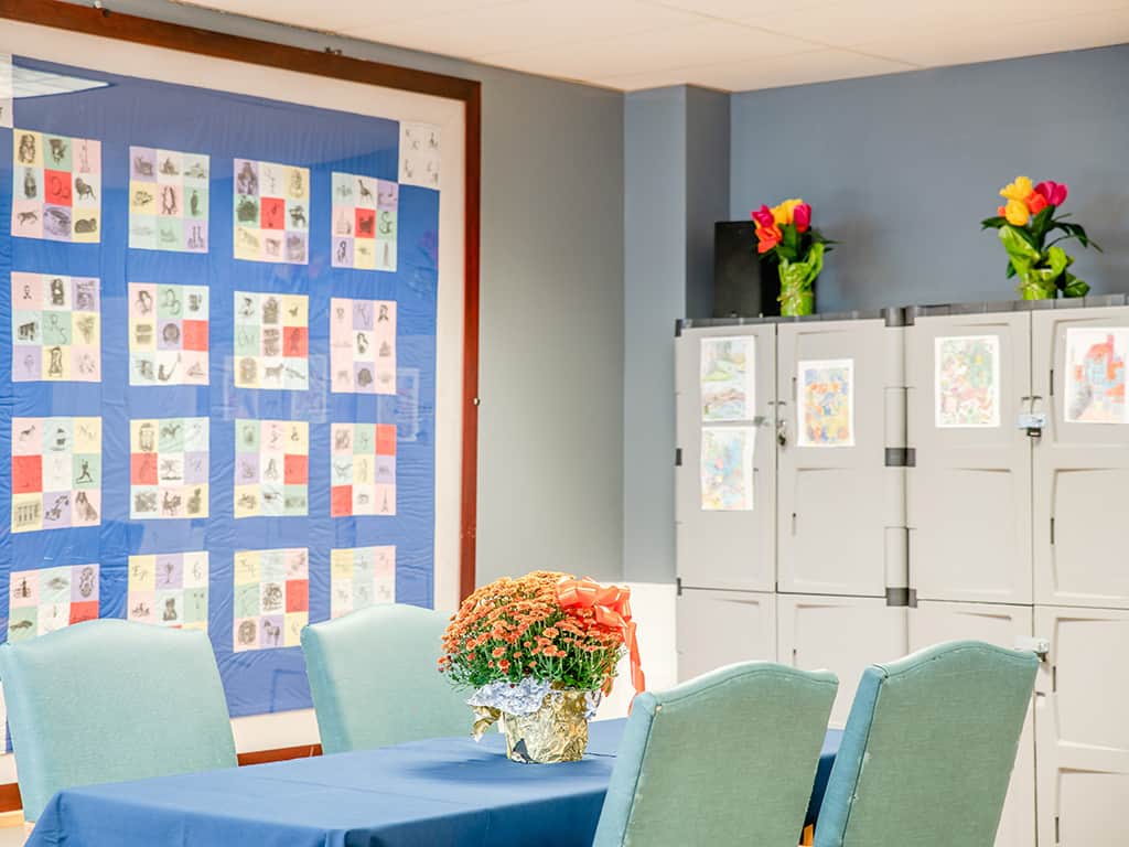 Interior common area with artwork and seating