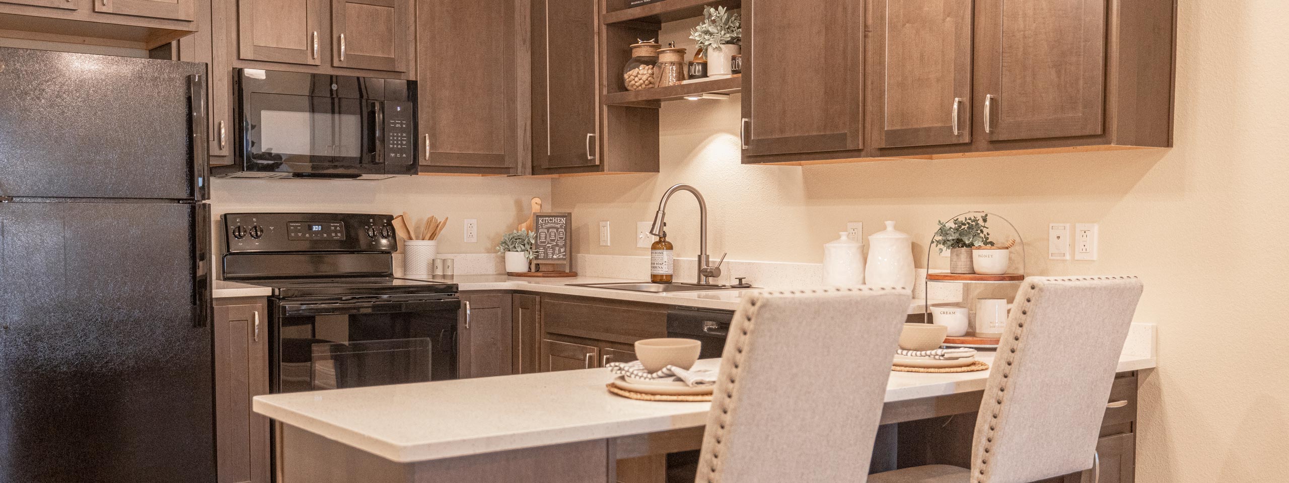 Modern kitchen setup in a senior living unit