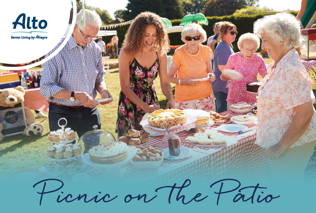 Residents enjoying a picnic with food and activities