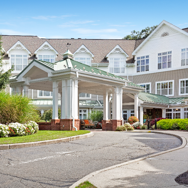 Building entrance of a senior living facility
