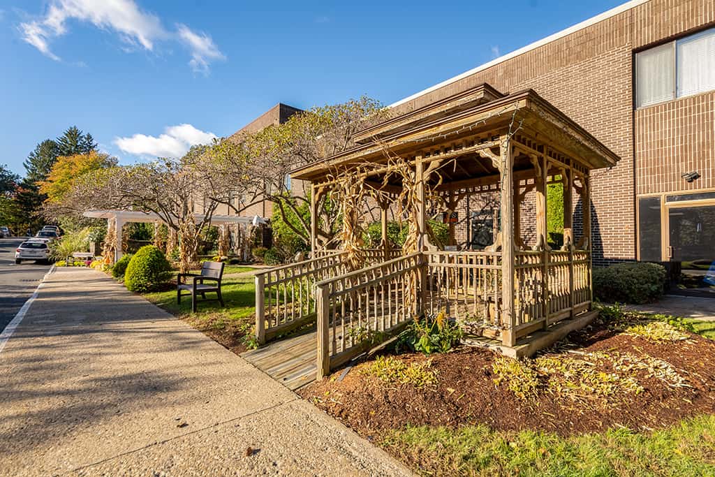 Charming outdoor gazebo in a landscaped area
