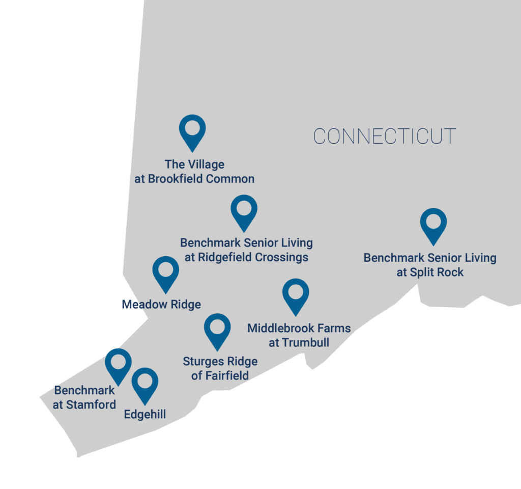 Map of Benchmark Senior Living facilities in Connecticut