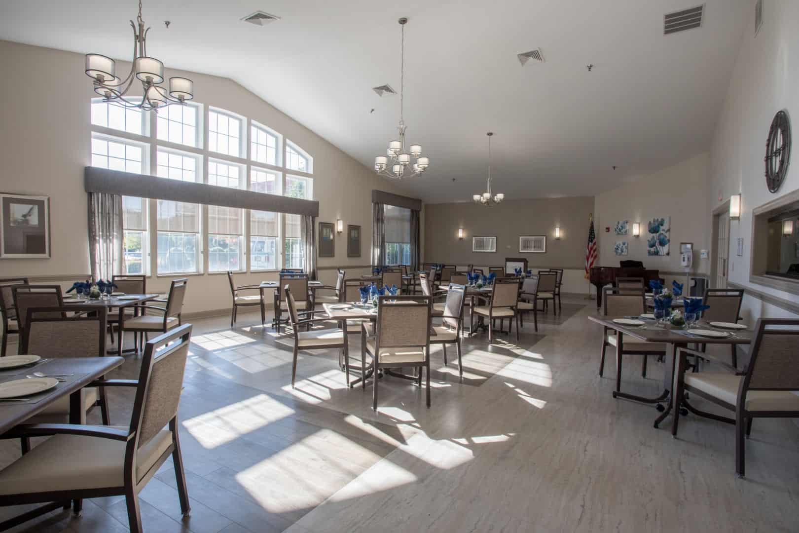 Dining room set up with tables and chairs