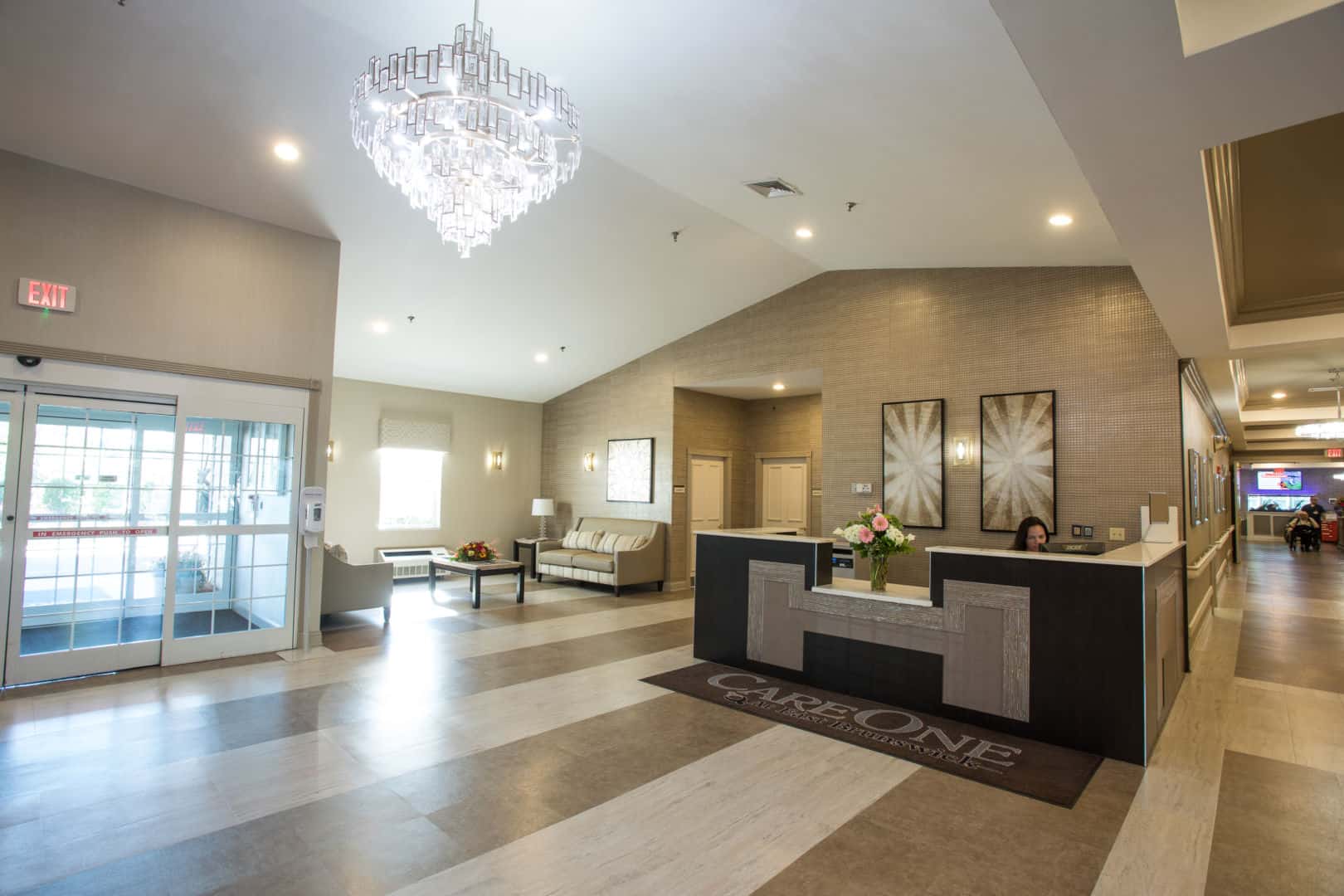 Interior view of the reception area at CareOne at Lowell.