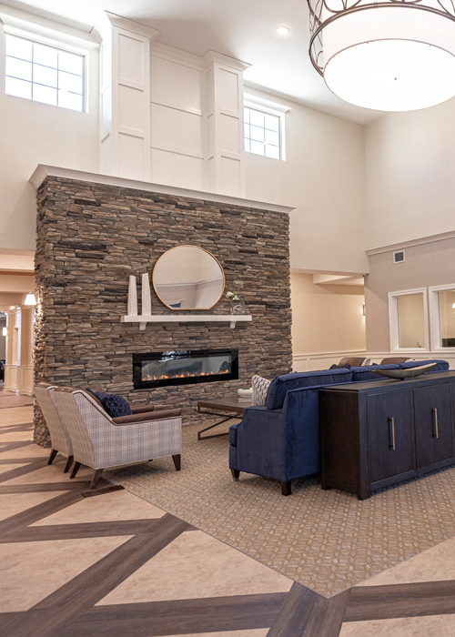 Bright and inviting lobby area with cozy seating