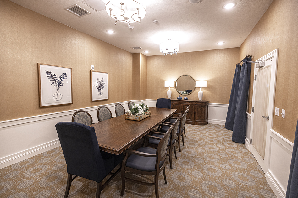 Welcoming interior dining space with a long table