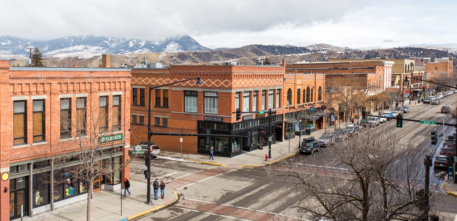 Aerial view of a street in Bozeman, Montana