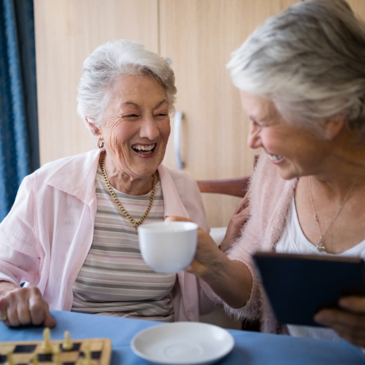 Residents enjoying time together during a game