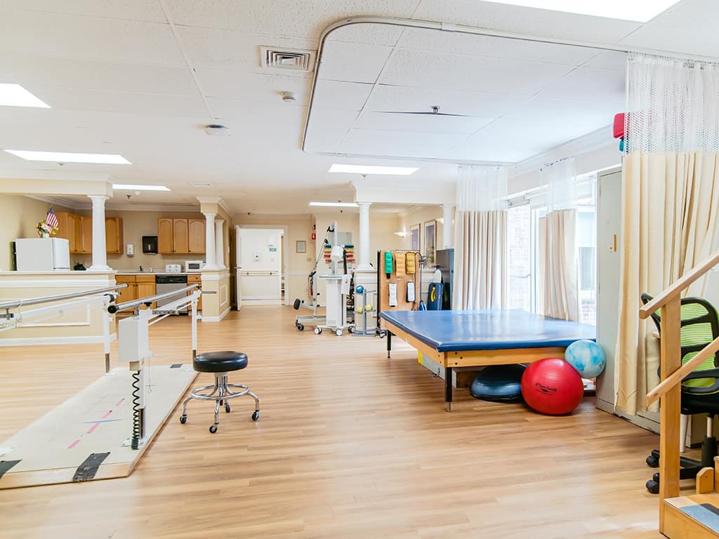 Rehabilitation space with exercise equipment