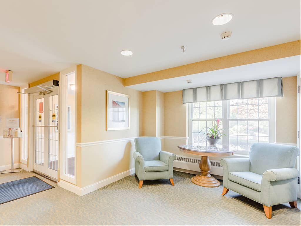 Bright and welcoming common area with seating