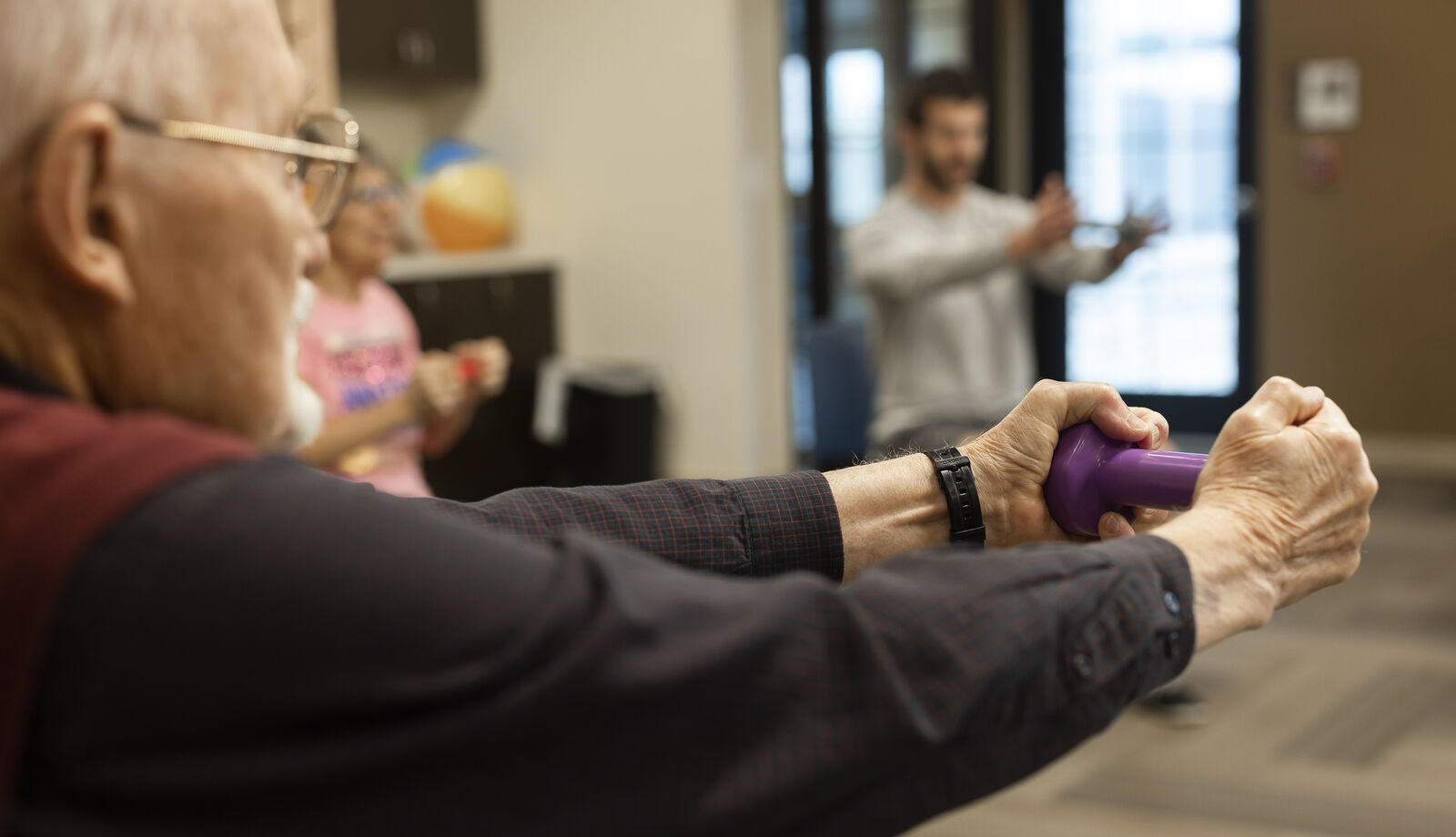 Residents participating in a physical activity class