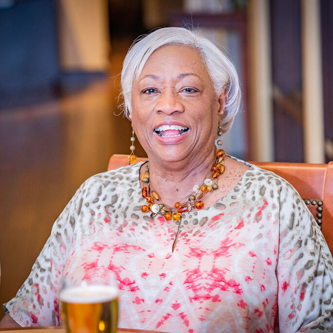 A resident enjoying her time in the facility