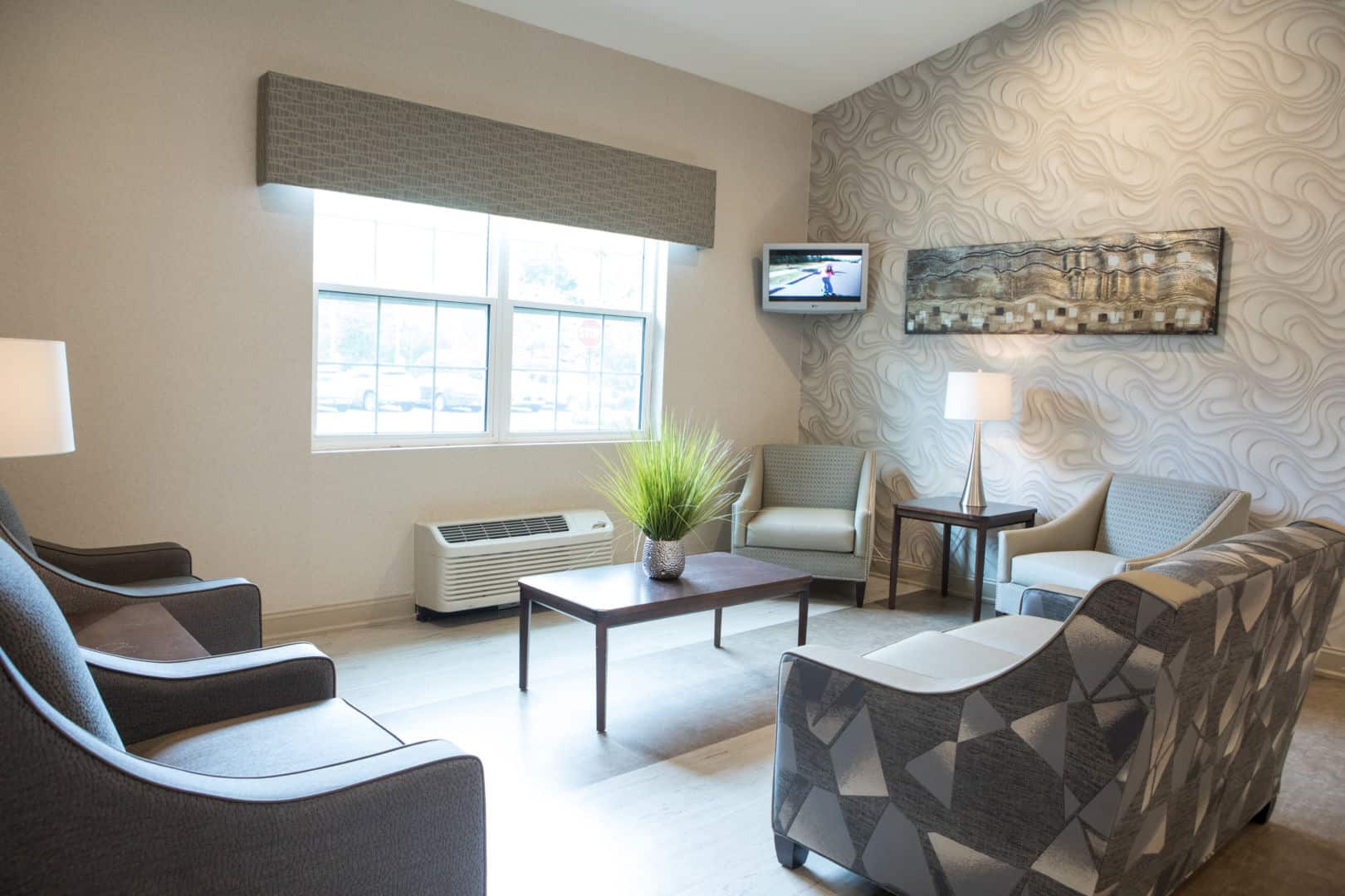 Comfortable seating area in a facility lounge