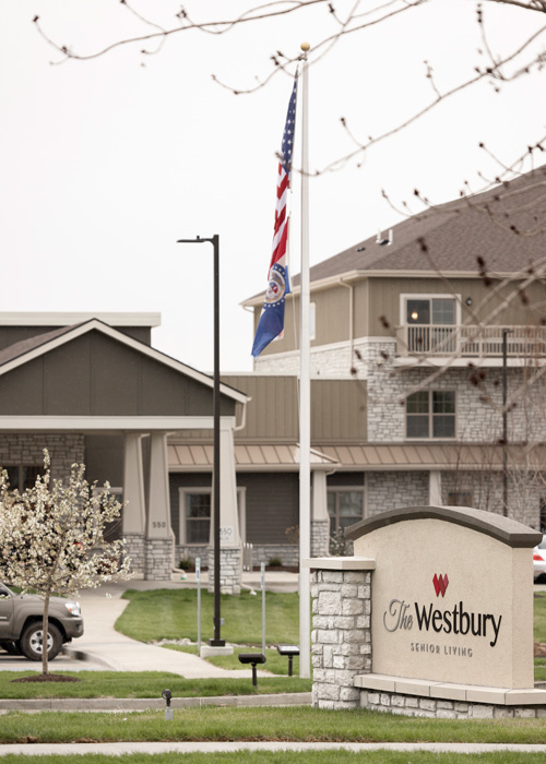 Exterior view of The Westbury Senior Living facility