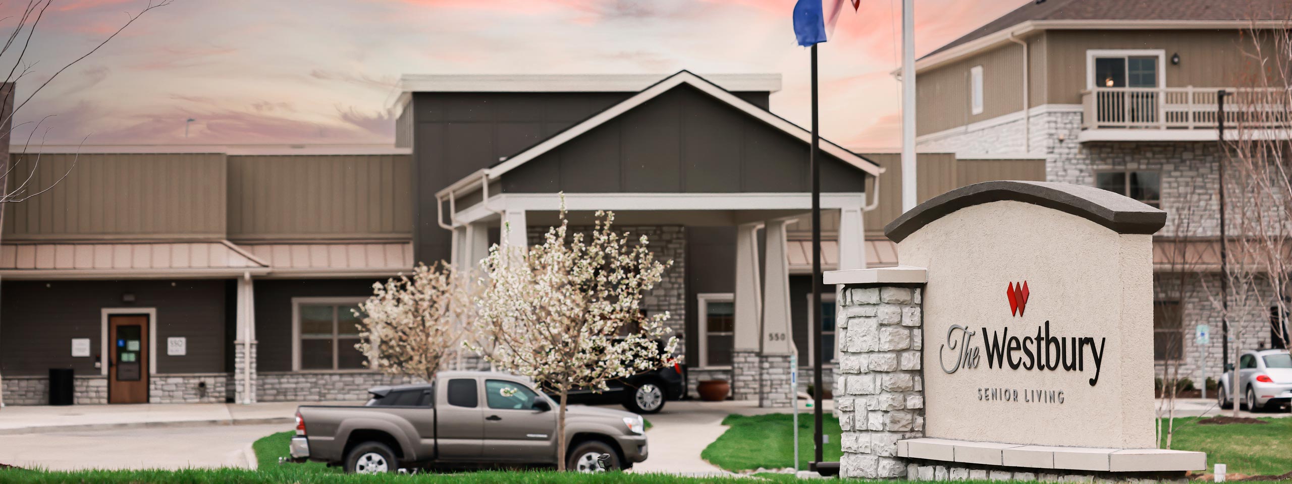Exterior view of The Westbury Senior Living facility