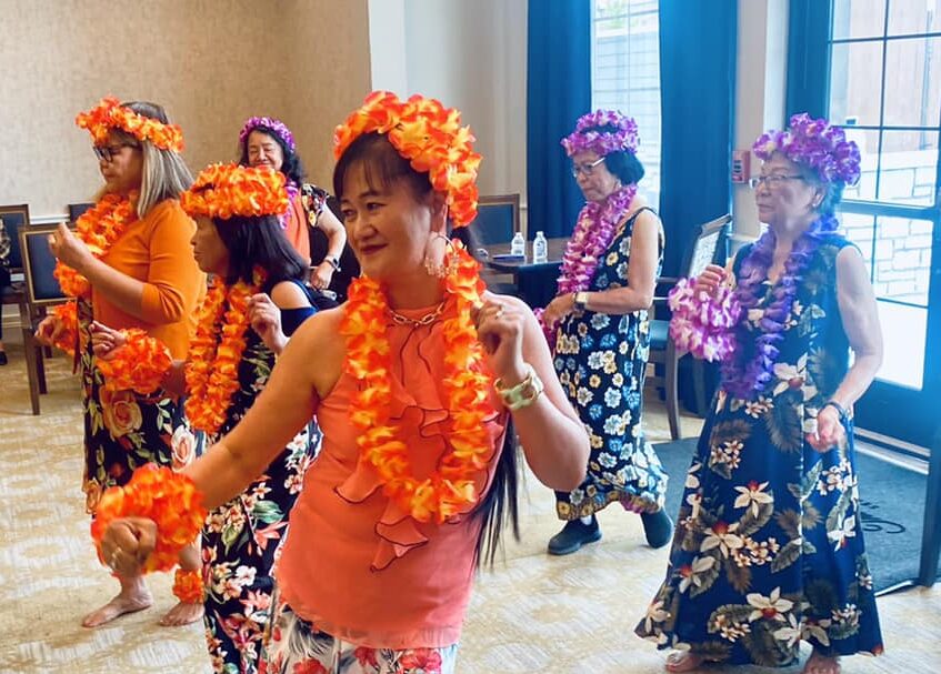 Residents participating in a lively dance activity