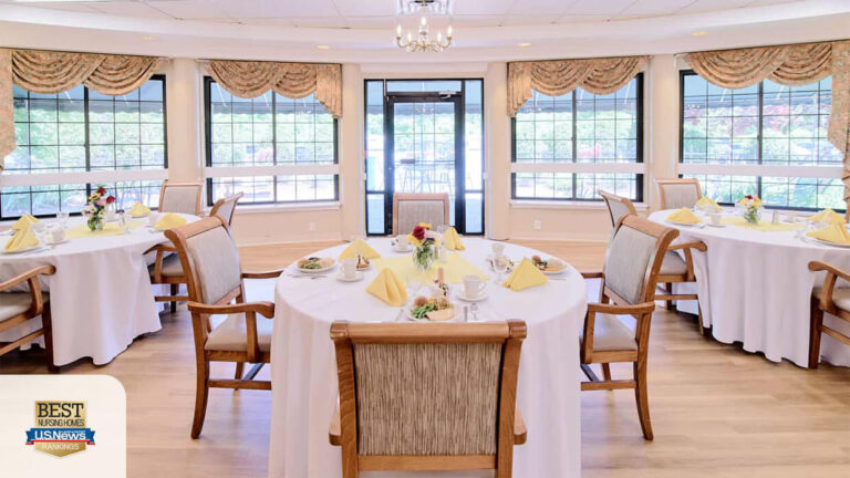 Elegant dining room setup with tables and meals