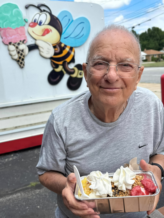 Resident enjoying ice cream outdoors