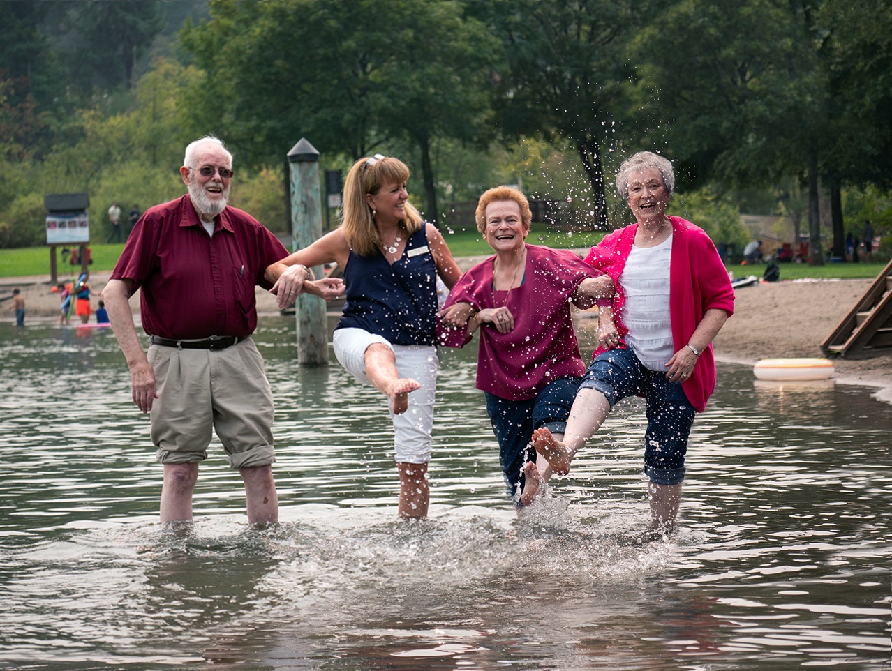 Residents enjoying a splash in a lake