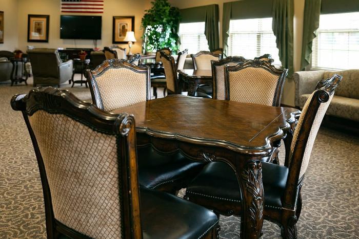 Interior common area with dining tables and seating