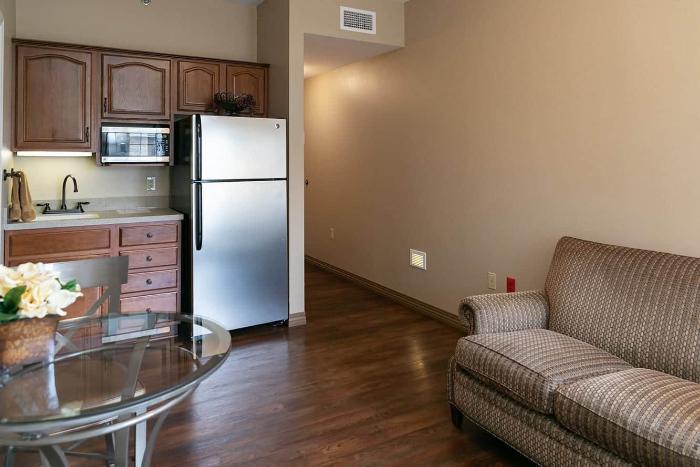 Cozy interior of a resident room with kitchen