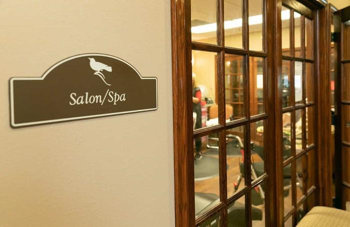 Interior view of a salon/spa sign