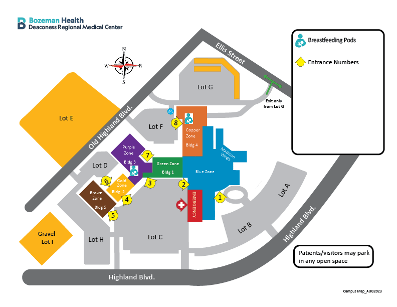 Map of parking areas at Bozeman Health facility