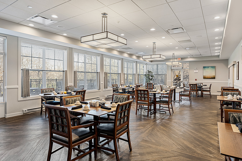 Dining area set for residents with food service