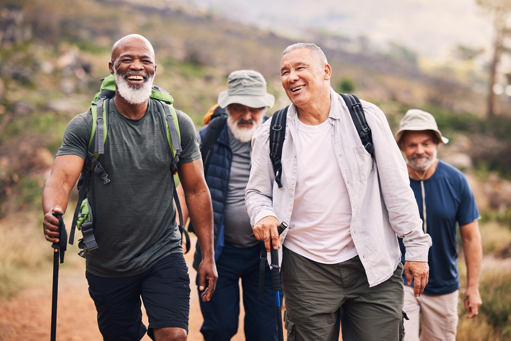 Seniors enjoying a group hike in nature