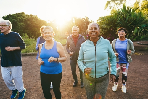 Residents participating in an outdoor group activity