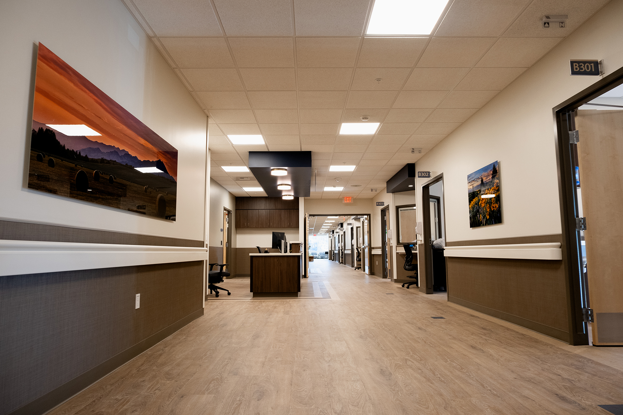 A bright hallway in a senior living facility