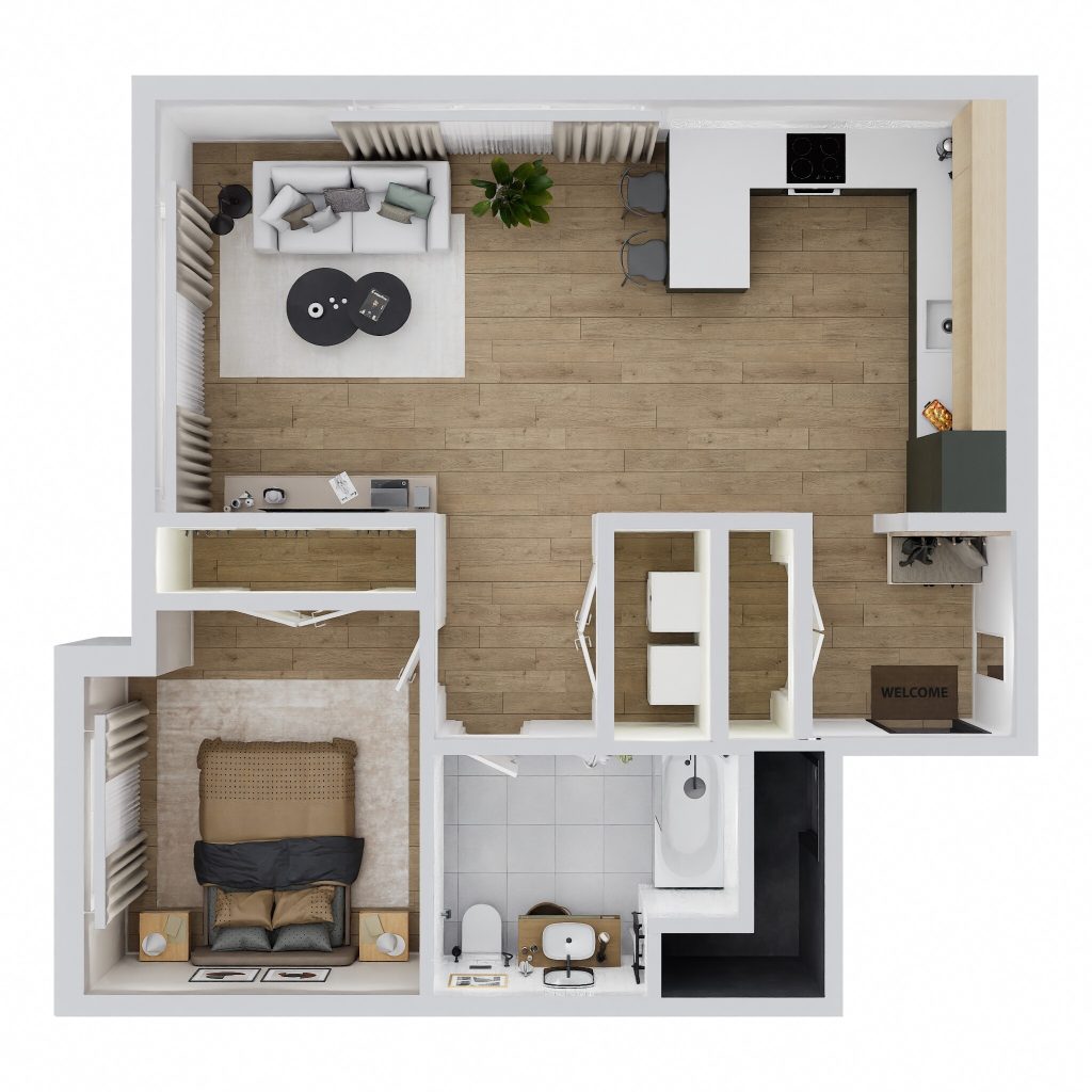 Floor plan of a small apartment layout