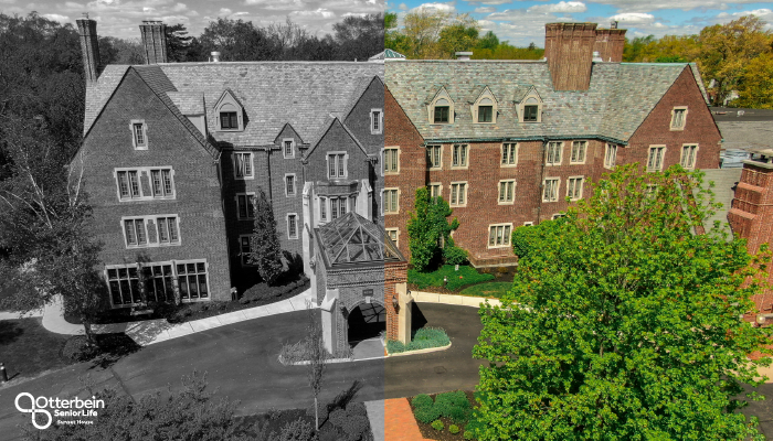 Exterior view of Otterbein Sunset House with gardens
