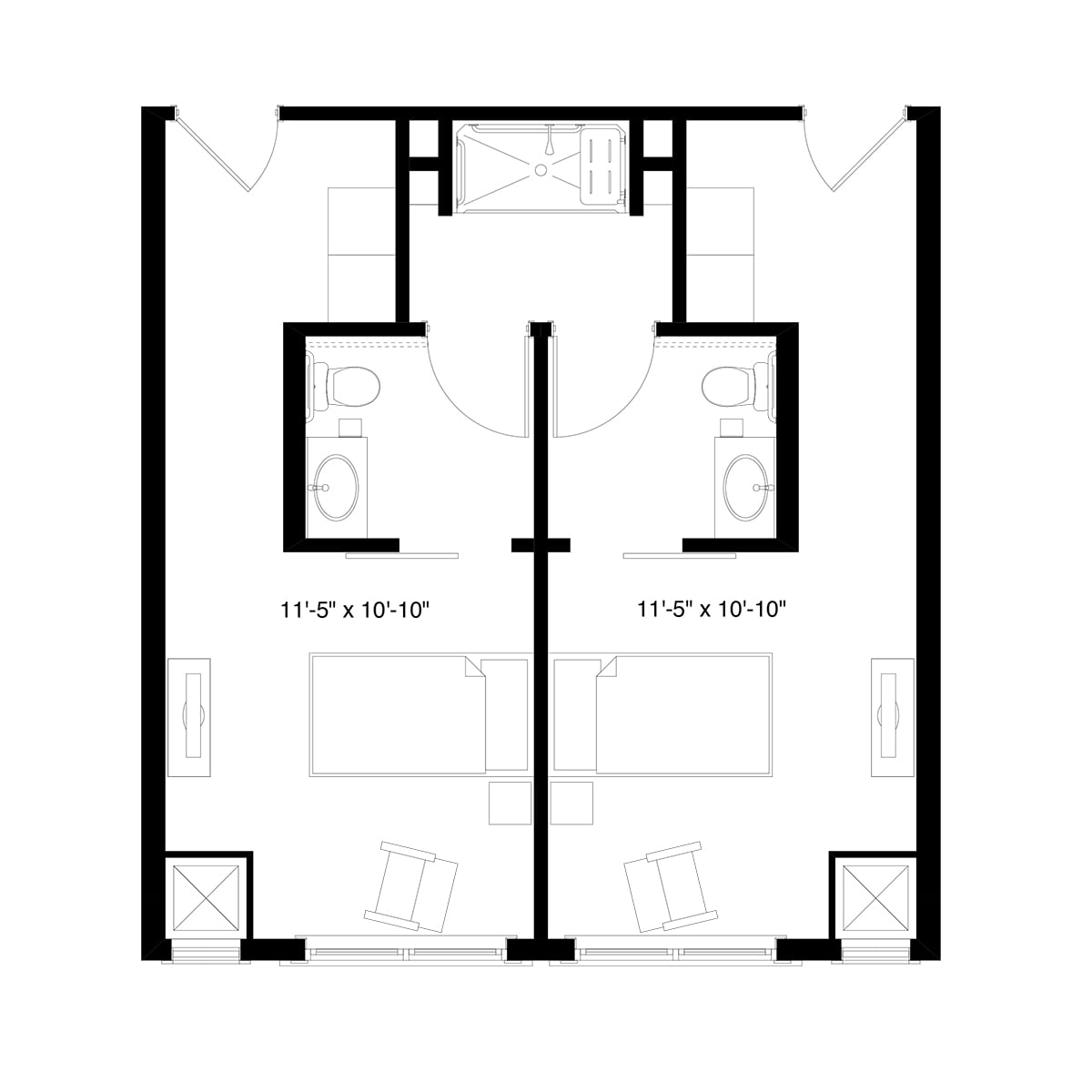 Architectural floor plan of resident units