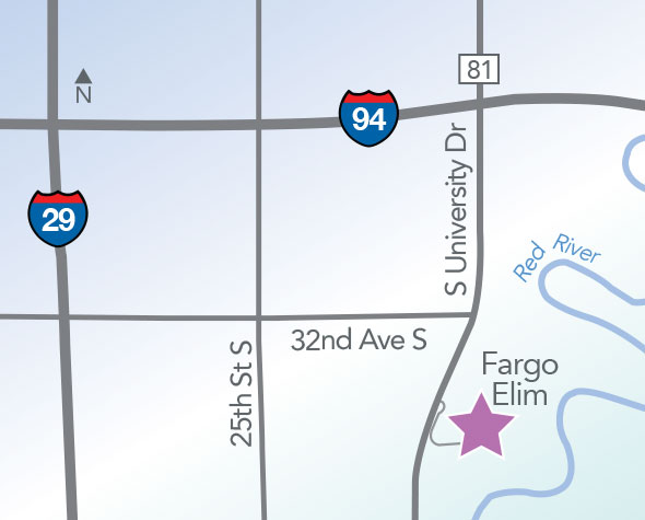 Map showing location of Fargo Elim