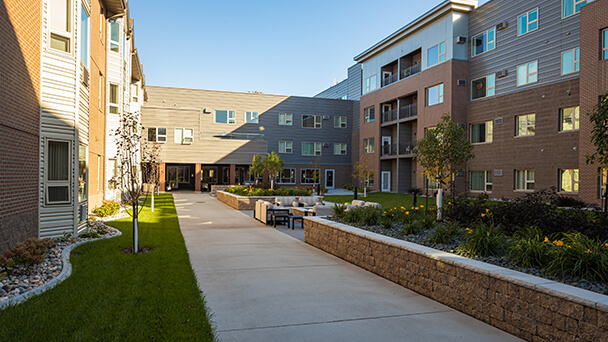 Pathway through the outdoor space of the facility